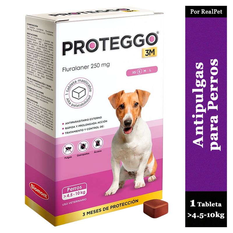 PROTEGGO - Antipulga Masticable Proteggo 3M para Perros de  4.5 - 10 kg