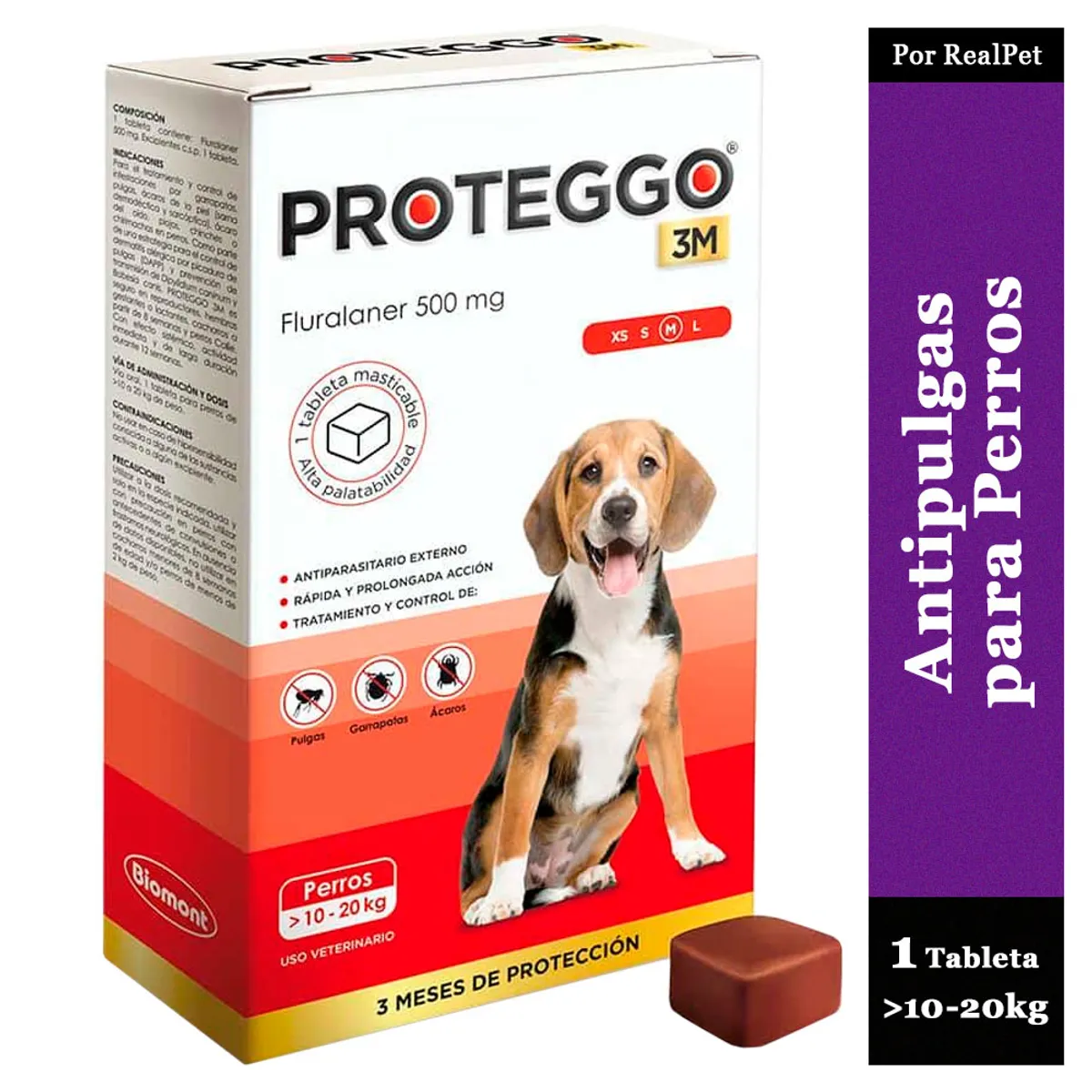 PROTEGGO - Antipulga Masticable Proteggo 3M para Perros de 10 - 20 kg