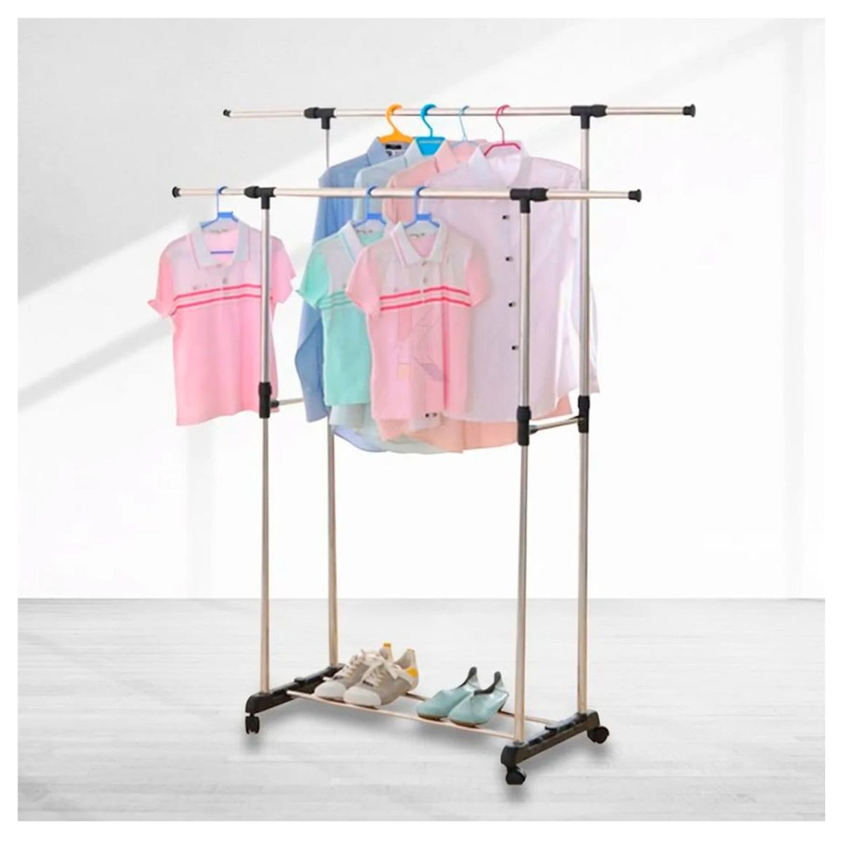 TODO FIT - Colgador Organizador de Ropa con Doble Estante y Ruedas