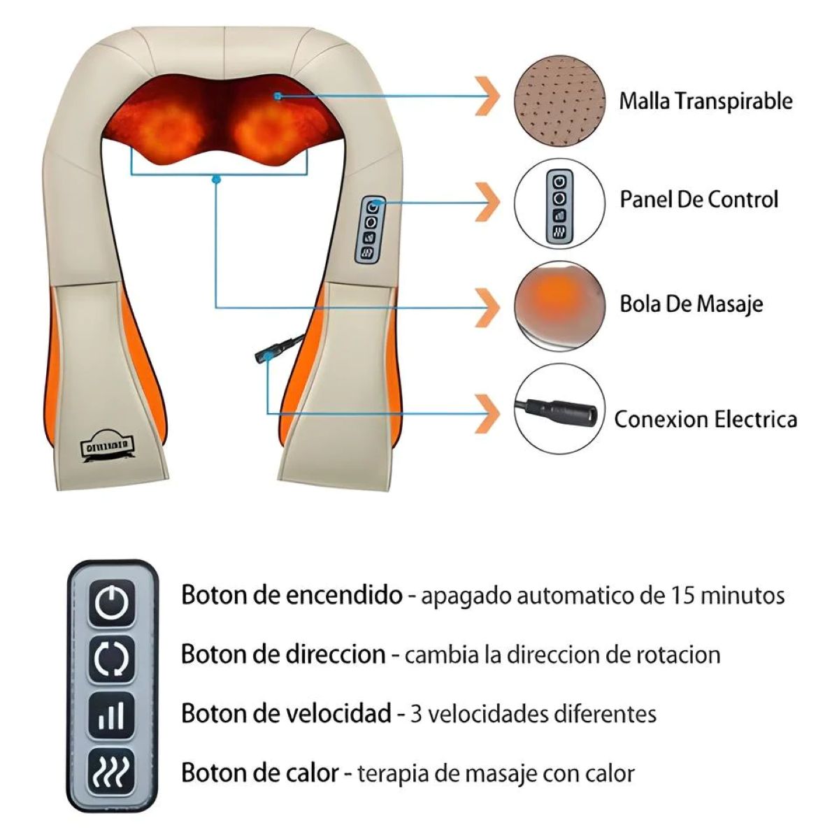 GENERICO - Masajeador de Cuello Shiatsu con Infrarrojo