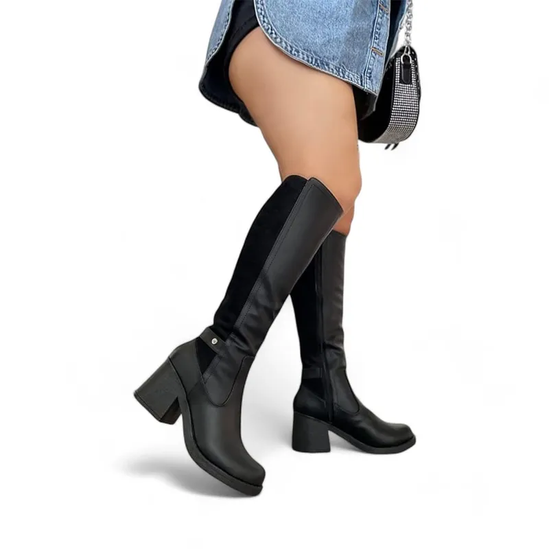 GENERICO - Bota Mujer Vestir Caña Alta Invierno Taco 5 2086L-70 Color Negro
