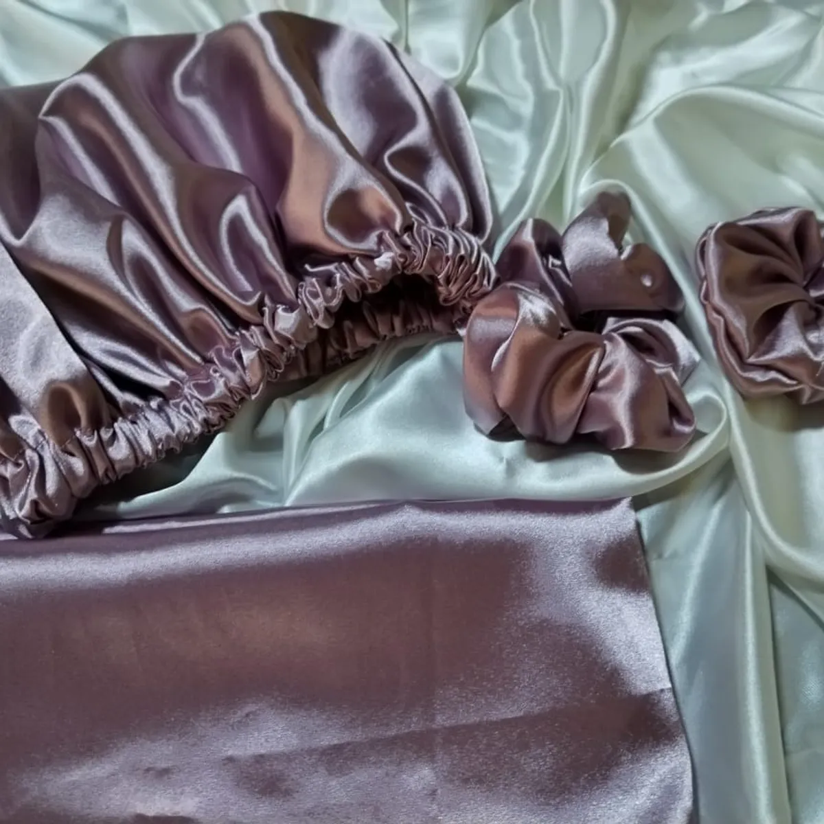 GENERICO - Gorro para dormir de satén malva mas funda de almohada