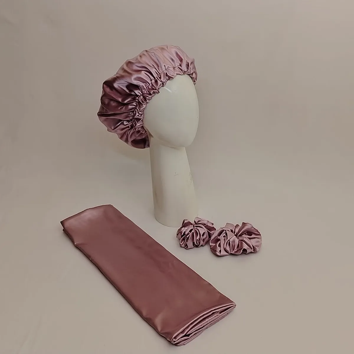 GENERICO - Gorro para dormir de satén malva mas funda de almohada