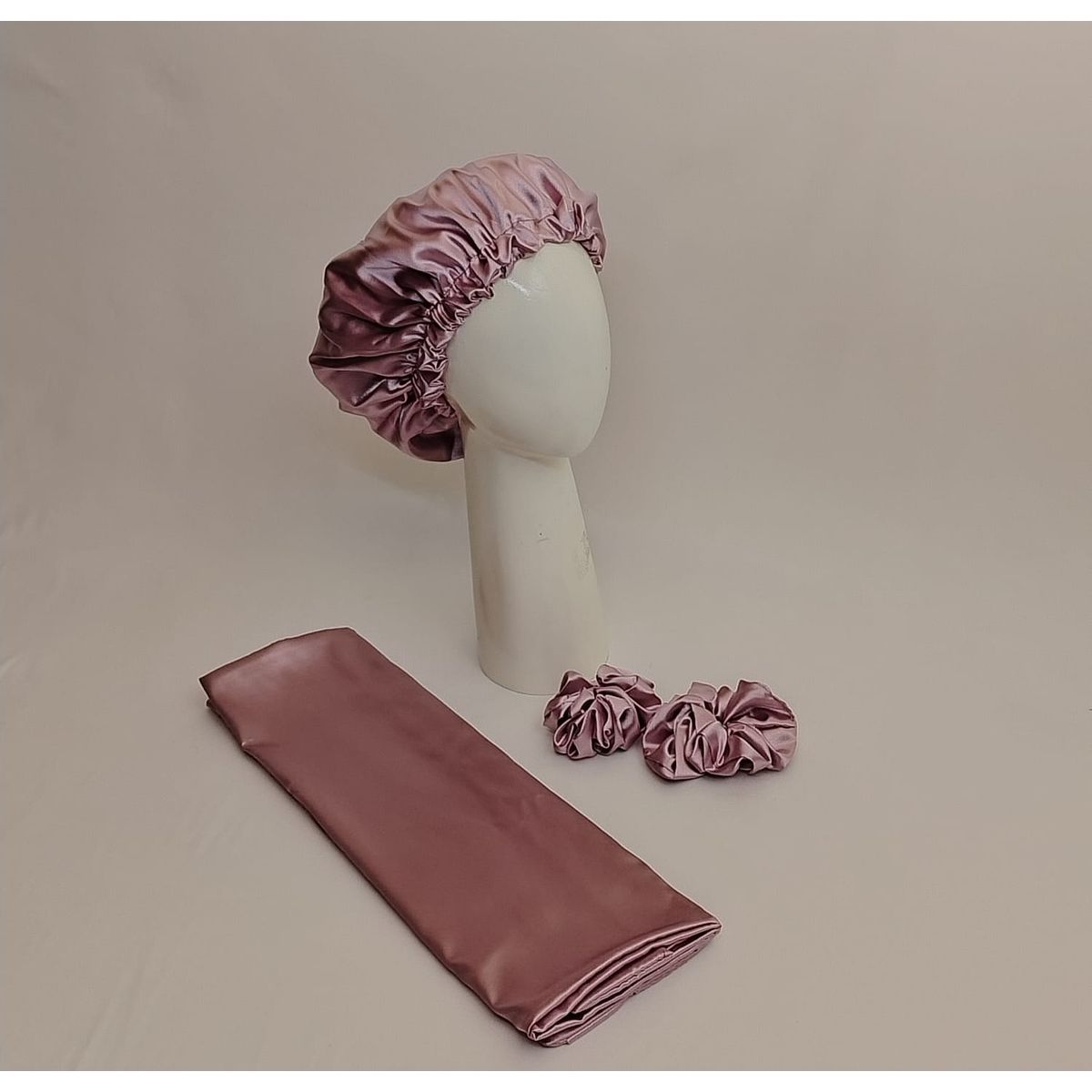 GENERICO - Gorro para dormir de satén malva mas funda de almohada