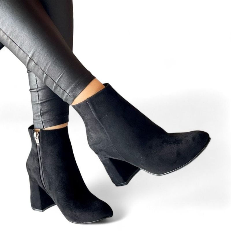 GENERICO - Botin Mujer Casual Taco 5 Gamuza 2086L-60 Color Negro