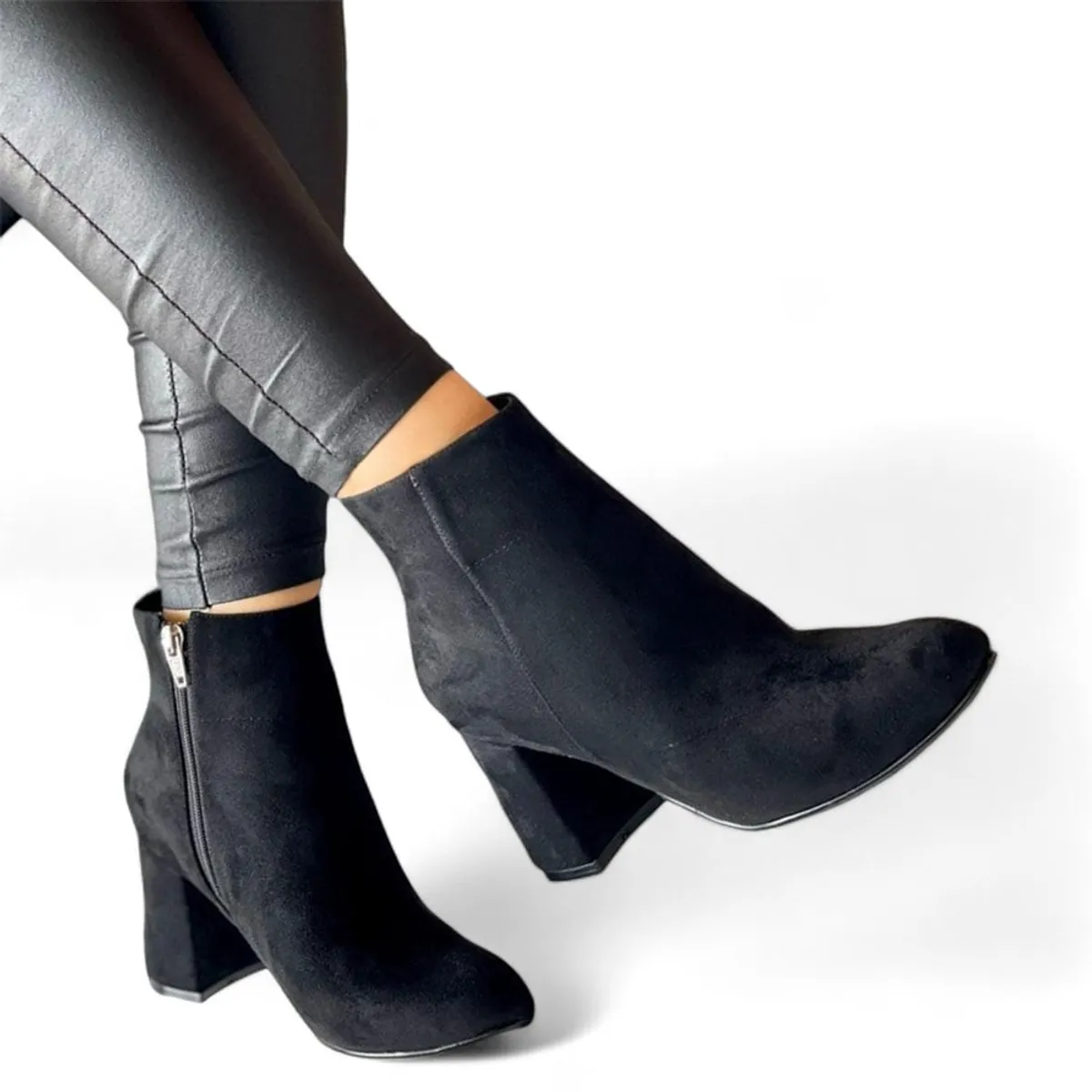 GENERICO - Botin Mujer Casual Taco 5 Gamuza 2086L-60 Color Negro