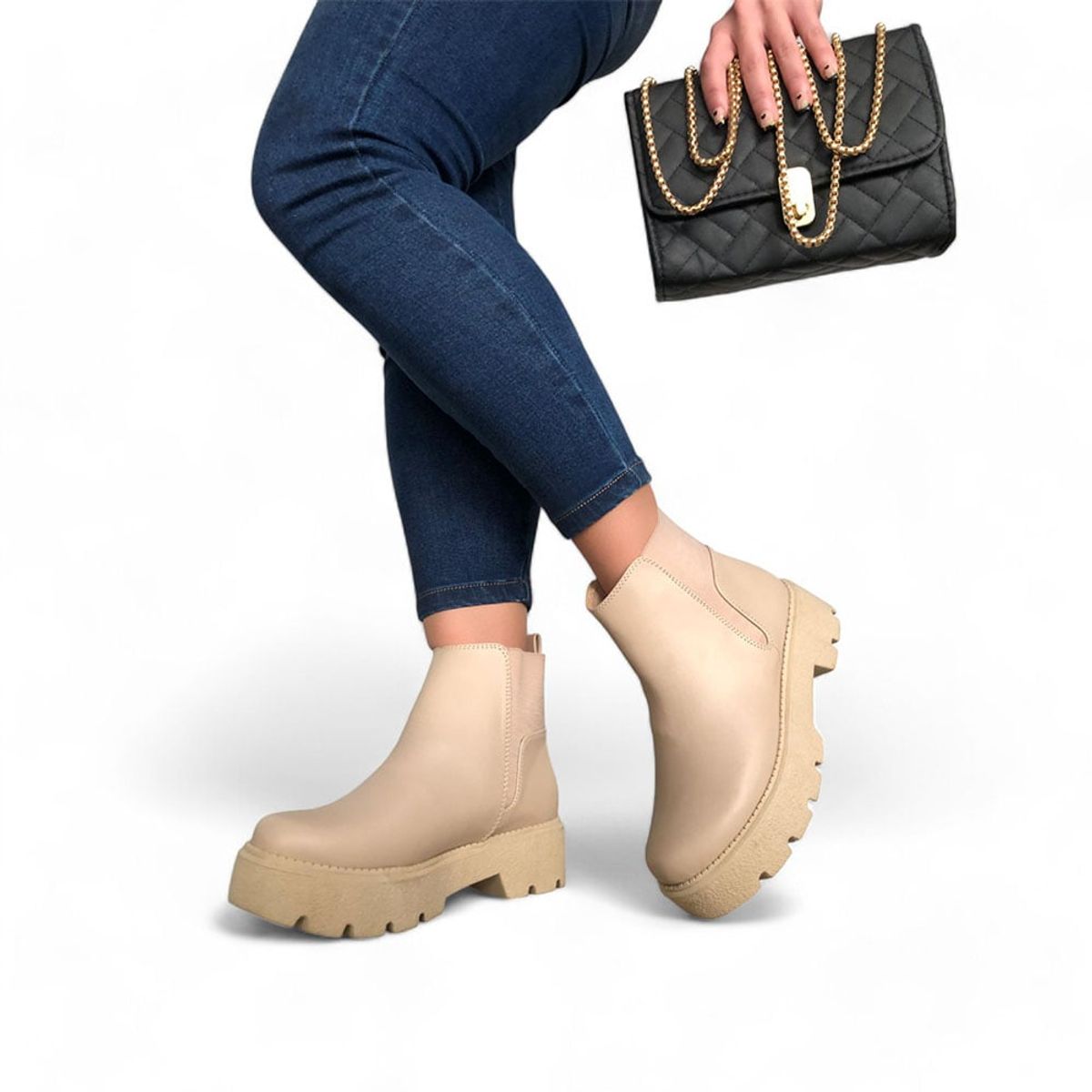 GENERICO - Botin Mujer Casual Biocuero Taco 3 2086L-55 Color Beige