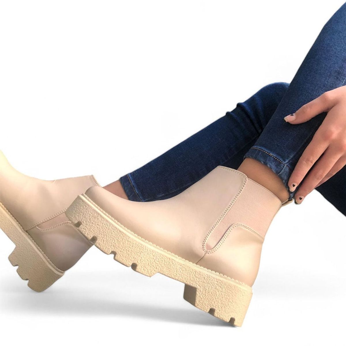 GENERICO - Botin Mujer Casual Biocuero Taco 3 2086L-55 Color Beige