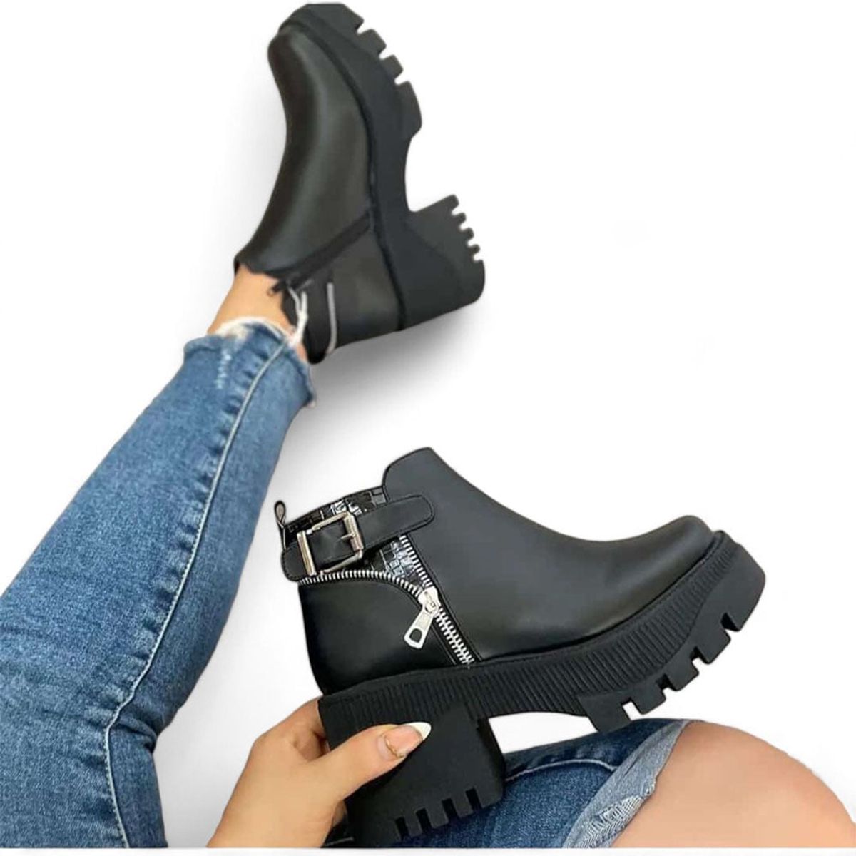 GENERICO - Botin Mujer Casual Taco 7 Plataforma 3 2086L-58 Color Negro