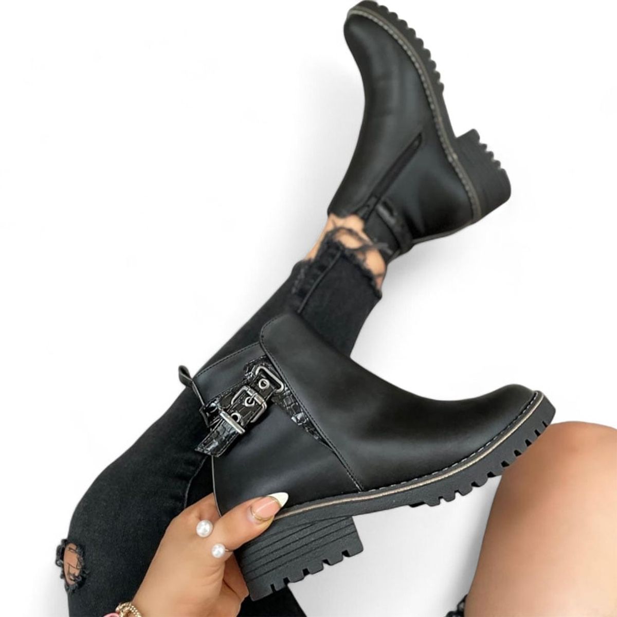 GENERICO - Botin Mujer Casual Tacto Piel De Serpiente 2086L-50 Color Negro