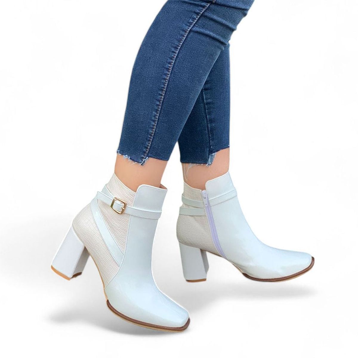 GENERICO - Botin Mujer Vestir Piel Serpiente Taco 5 2086L-65 Color Blanco