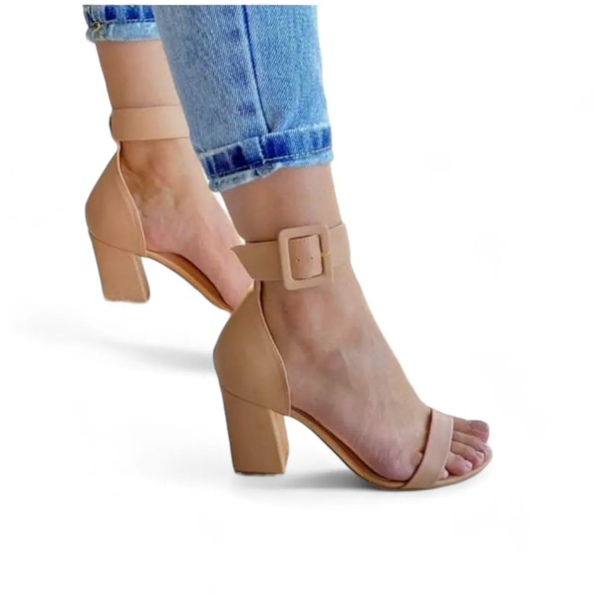 GENERICO - Sandalia Mujer Casual Taco 7 Punta Redonda 2086L-55 Color Beige