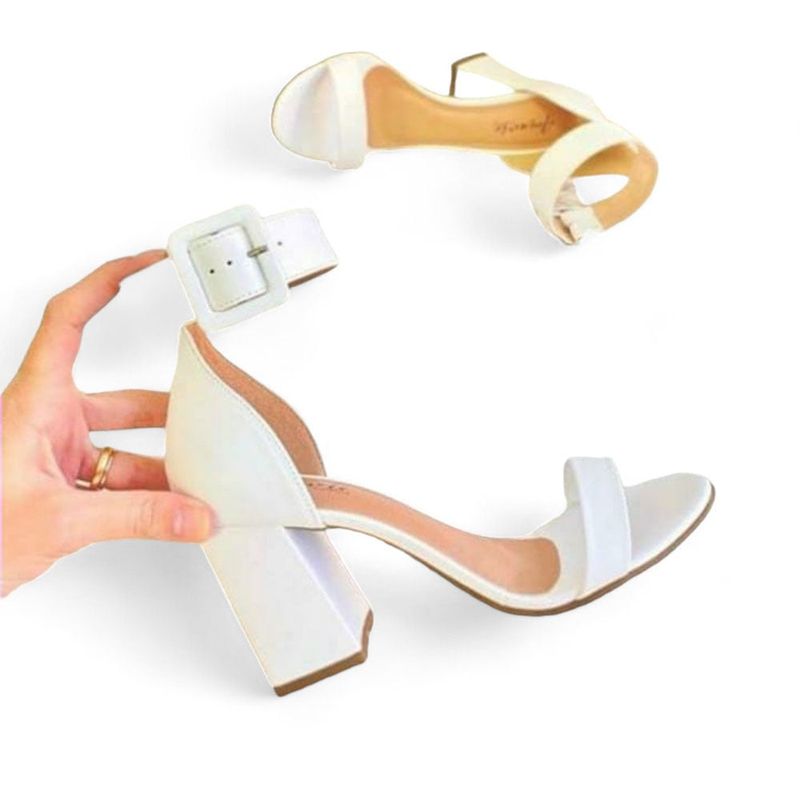 Sandalia Mujer Casual Taco Punta Redonda 2086L-55 Color Blanco