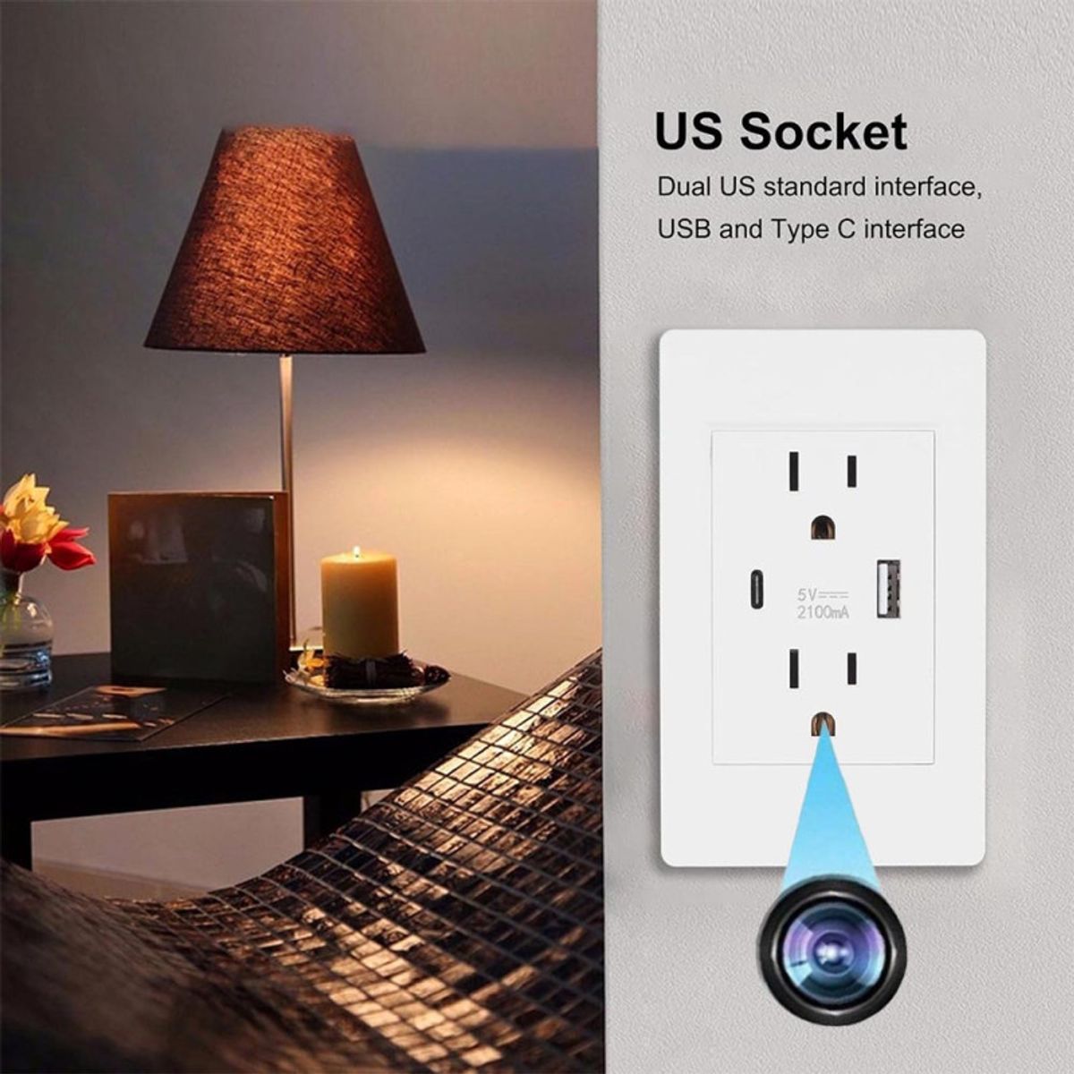 VOLTTAK - Cámara Espía Tomacorriente De Pared WIFI 1080P