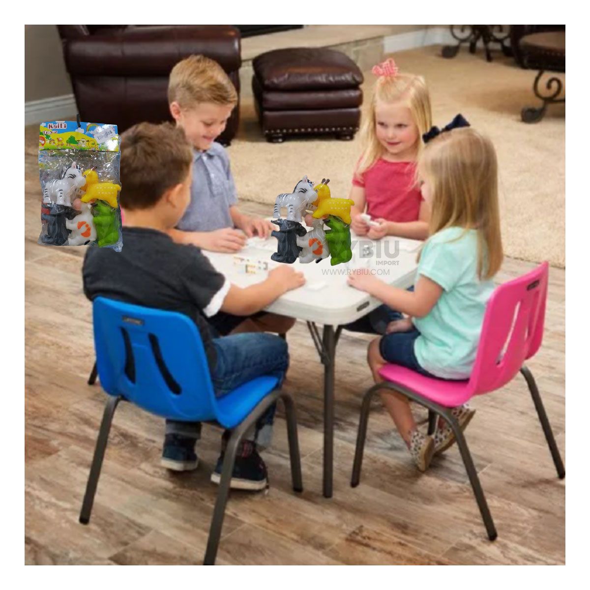 GENERICO - Set de 5 Mini Animales para Niños Multicolor Y+Stickers