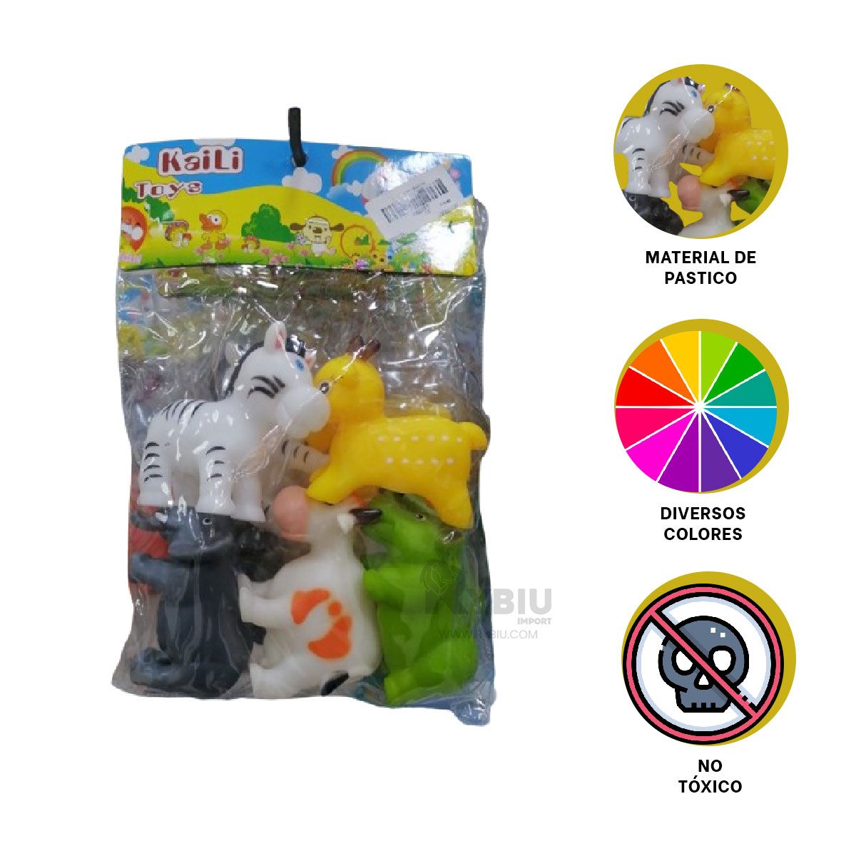 GENERICO - Set de 5 Mini Animales para Niños Multicolor Y+Stickers