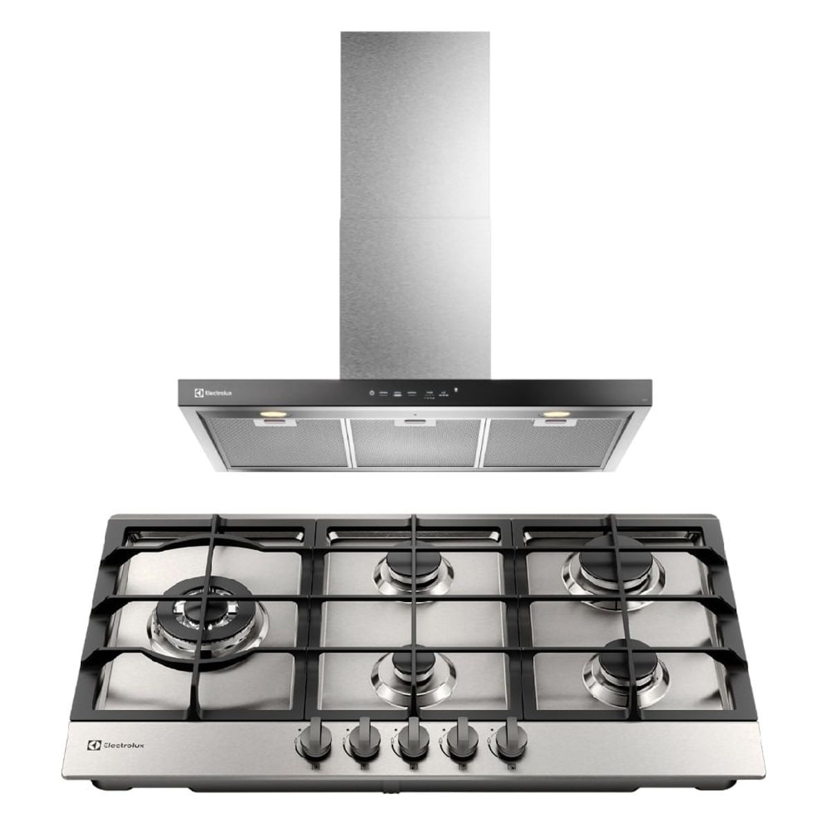 ELECTROLUX - Combo: Cocina empotrable 5 quemadores Inox de Gas KE9DX + Campana 90CM CE9TF Electrolux