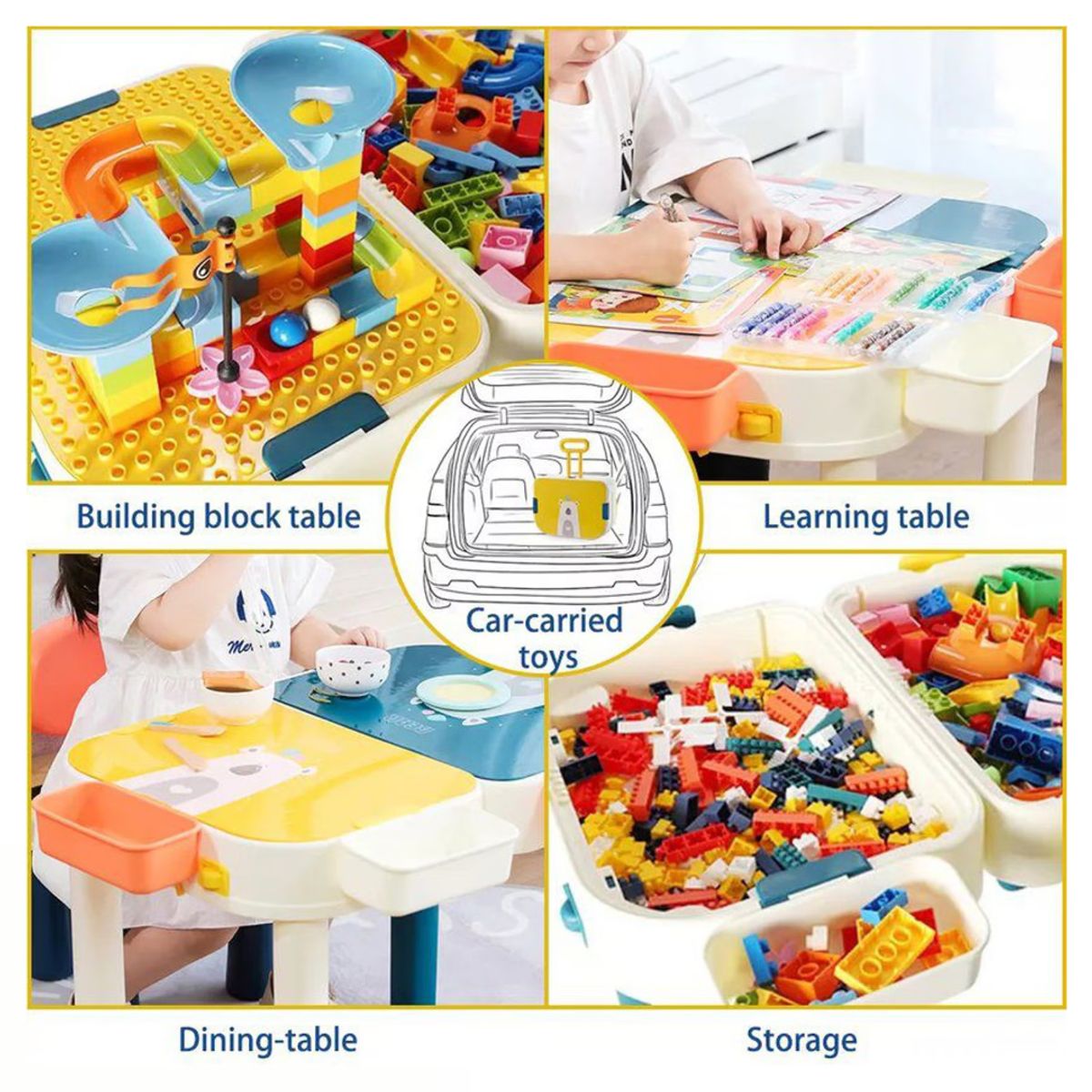 GENERICO - Mesa didáctica de juegos para niños +  silla + 600 bloques