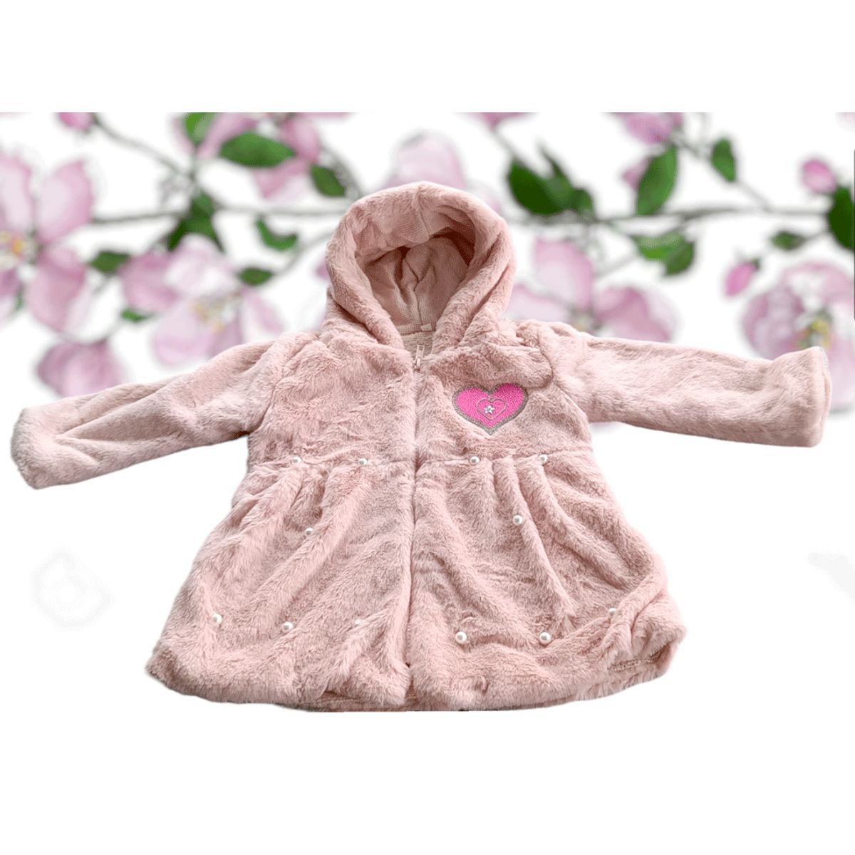 GENERICO - ABRIGO DE NIÑA PELUCHE CON ESTAMPADO Y PERLITAS