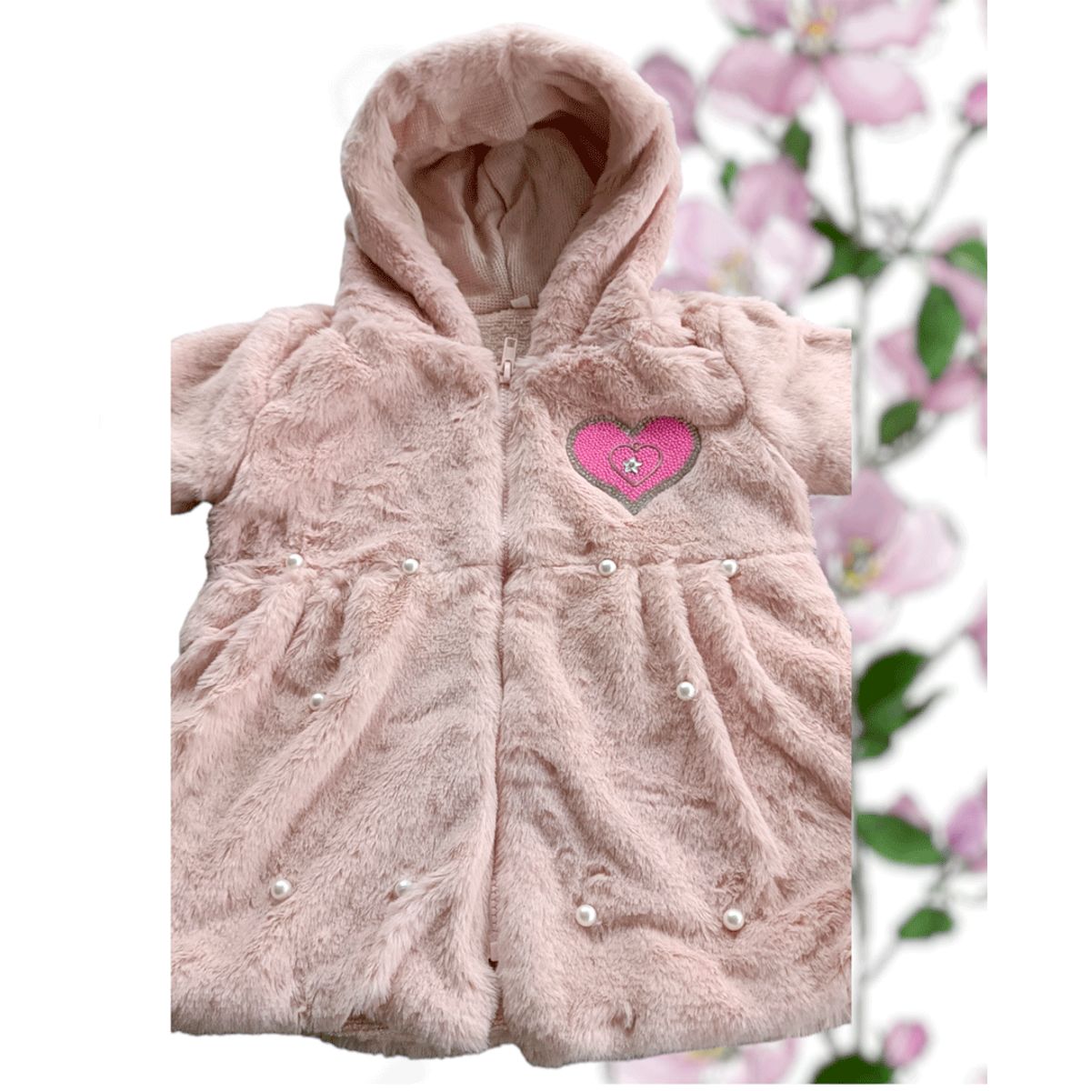 GENERICO - ABRIGO DE NIÑA PELUCHE CON ESTAMPADO Y PERLITAS