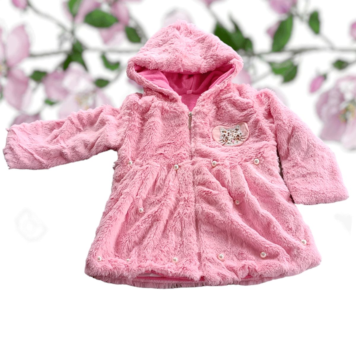 GENERICO - ABRIGO DE NIÑA PELUCHE CON ESTAMPADO Y PERLITAS