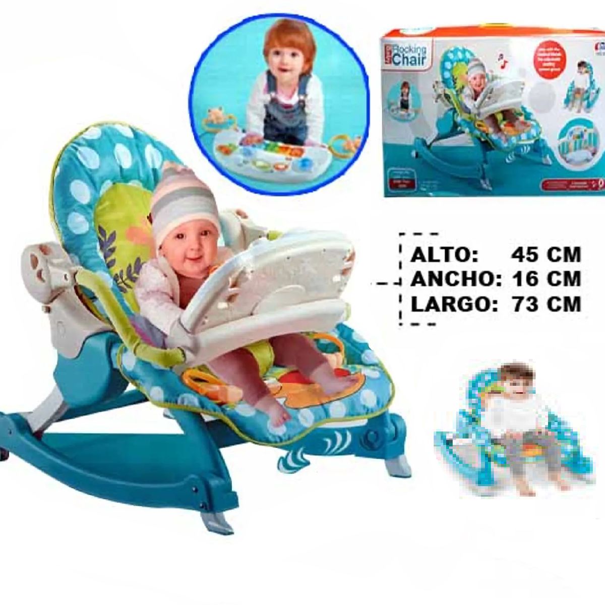 GENERICO - MECEDORA PREMIUM CON BANDEJA DE JUEGOS-CELESTE