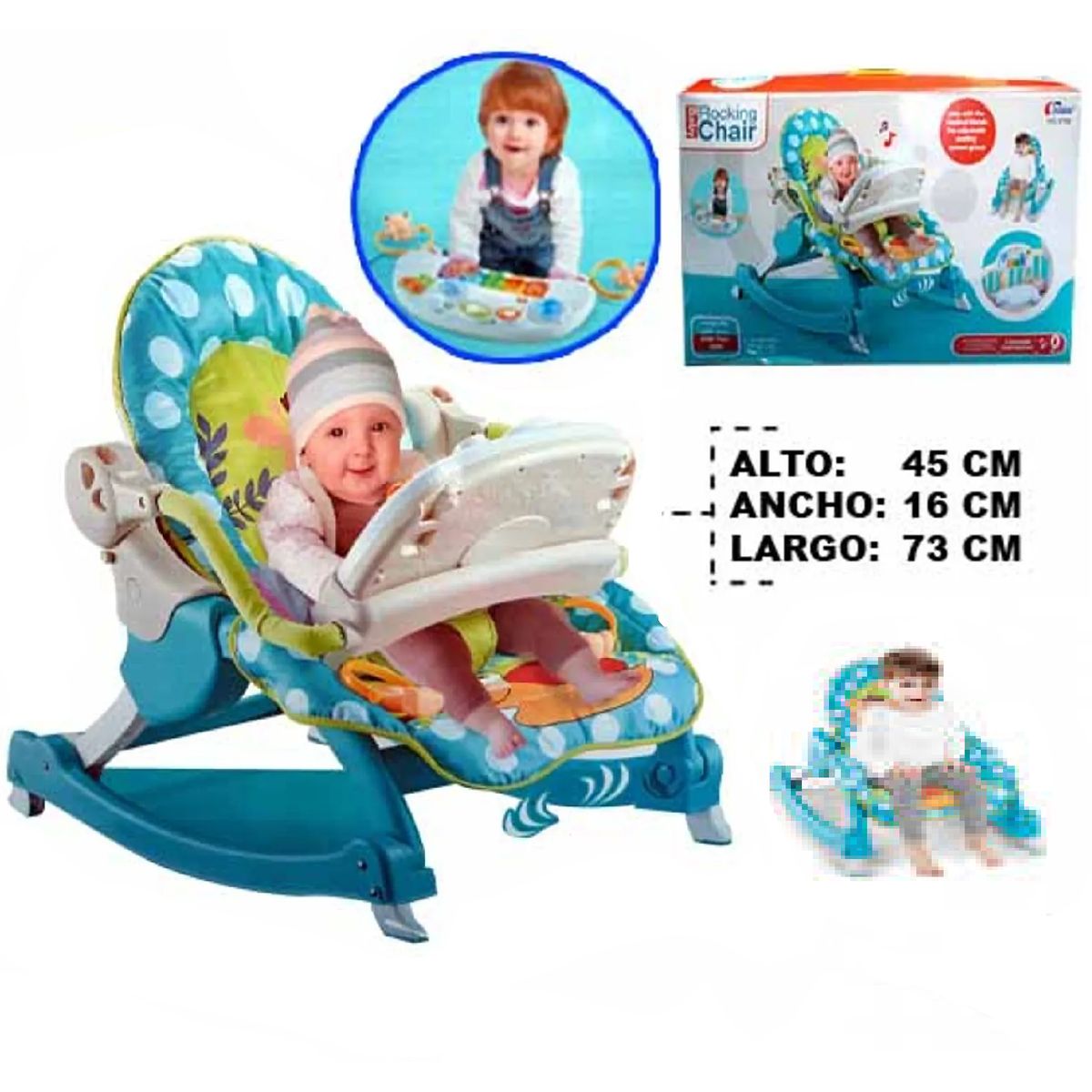 GENERICO - MECEDORA PREMIUM CON BANDEJA DE JUEGOS-CELESTE