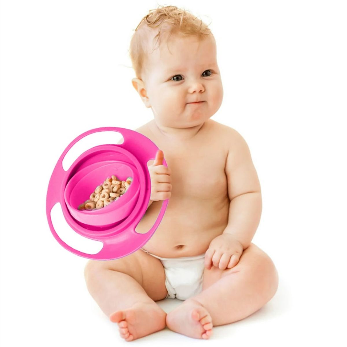 GENERICO - Bowl Ovni 360° Rosado Giratoria Para Bebe