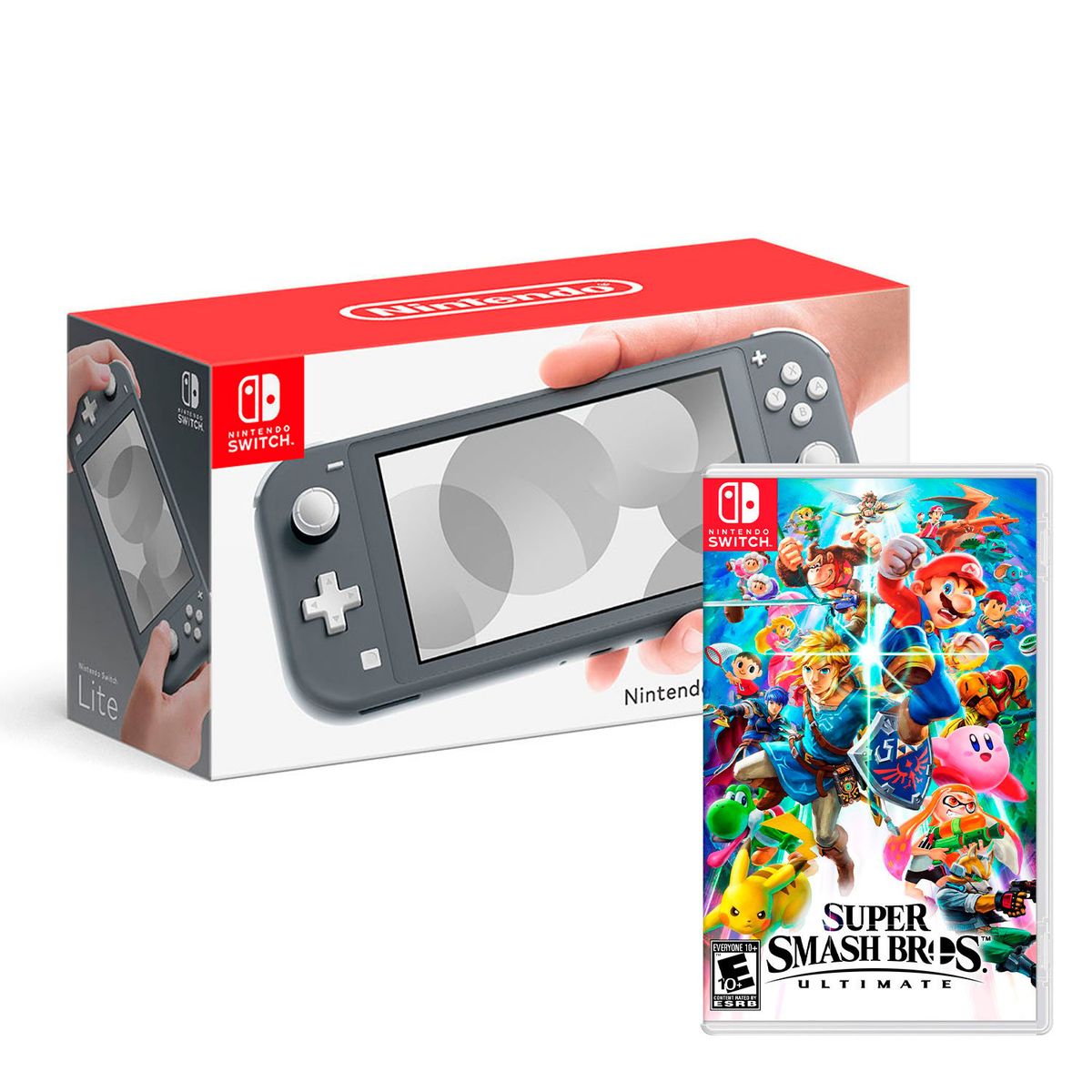 NINTENDO - Consola Nintendo Switch Lite Gris + Super Smash Bros Ultimate