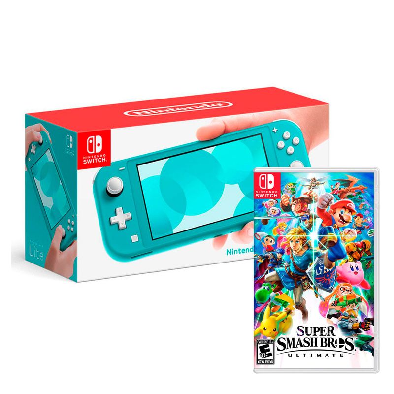 NINTENDO - Consola Nintendo Switch Lite Turqueza + Super Smash Bros Ultimate