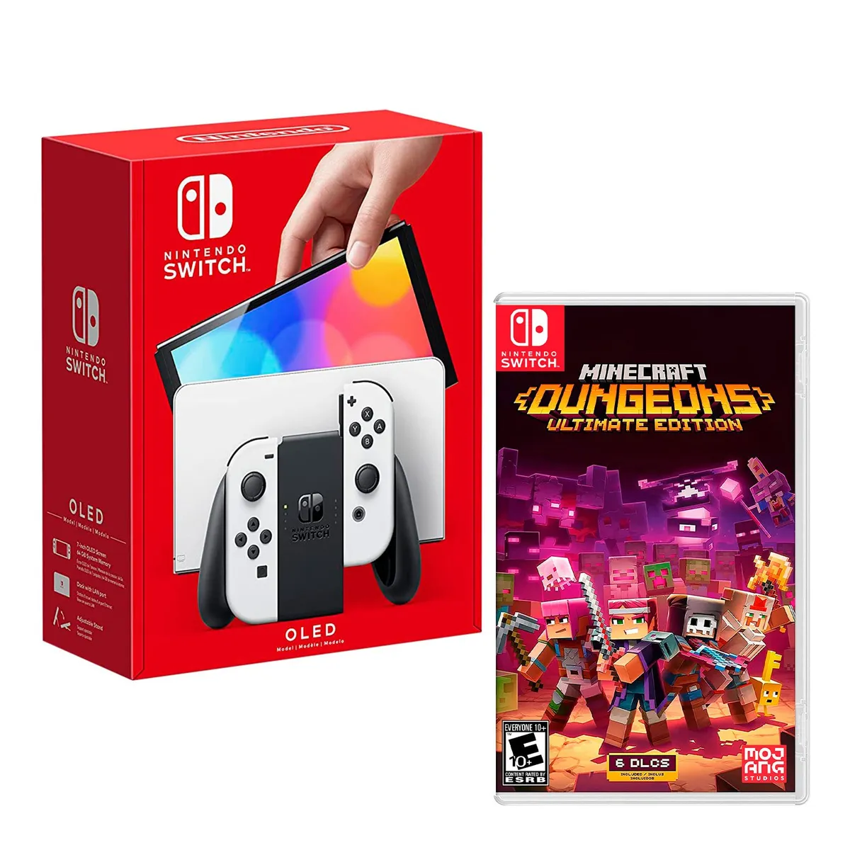 NINTENDO - Consola Nintendo Switch Oled Blanco + Minecraft Dungeons Ultimate