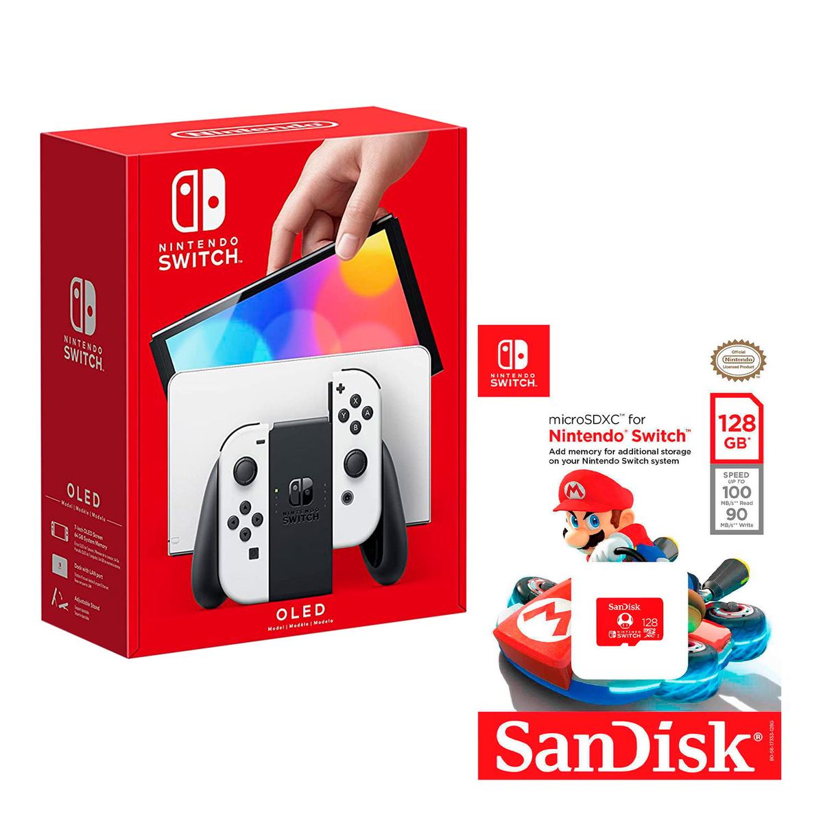 NINTENDO - Consola Nintendo Switch Oled Blanco + Micro SD 128 GB Edicion Mario