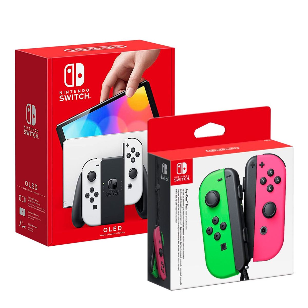 NINTENDO - Consola Nintendo Switch Modelo Oled Blanco + Joy Con Verde Rosado