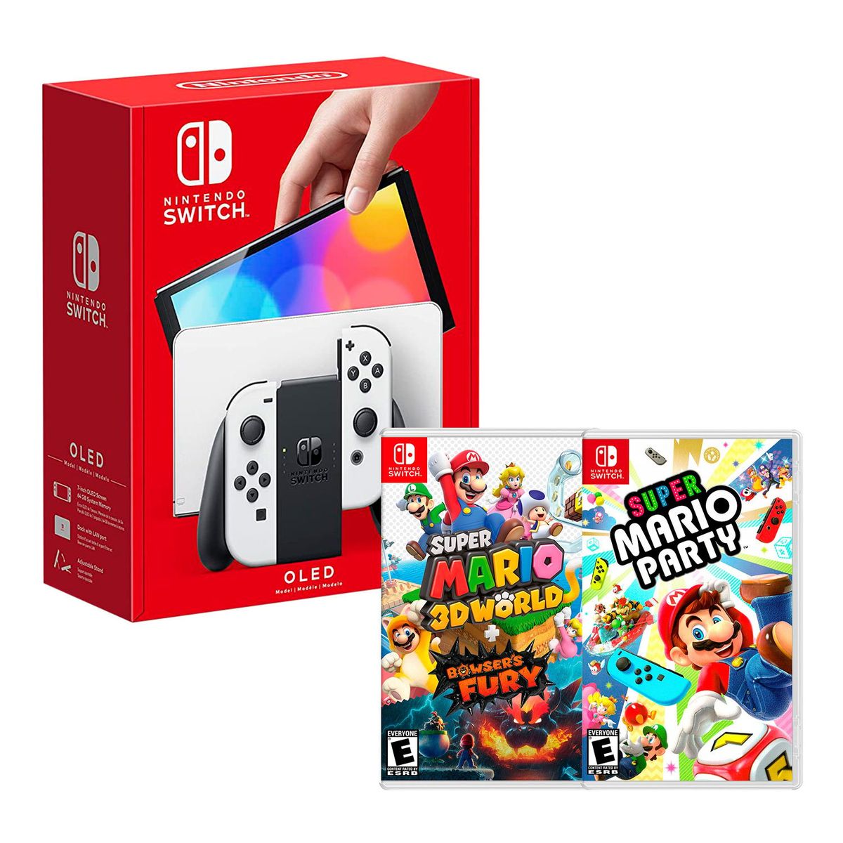 NINTENDO - Consola Nintendo Switch Oled Blanco + 3D World Bowsers + Mario Party