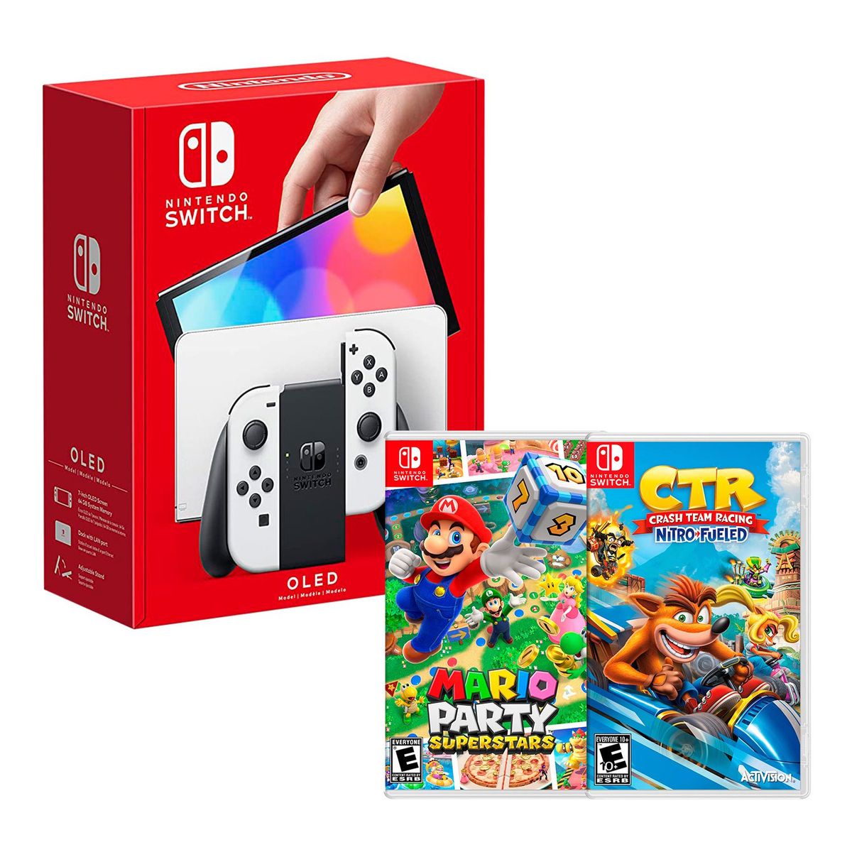 NINTENDO - Consola Nintendo Switch Oled Blanco + Mario Party Superstar + CTR