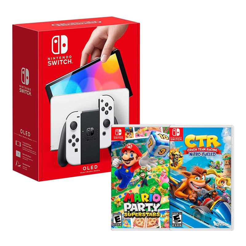 NINTENDO - Consola Nintendo Switch Oled Blanco + Mario Party Superstar + CTR