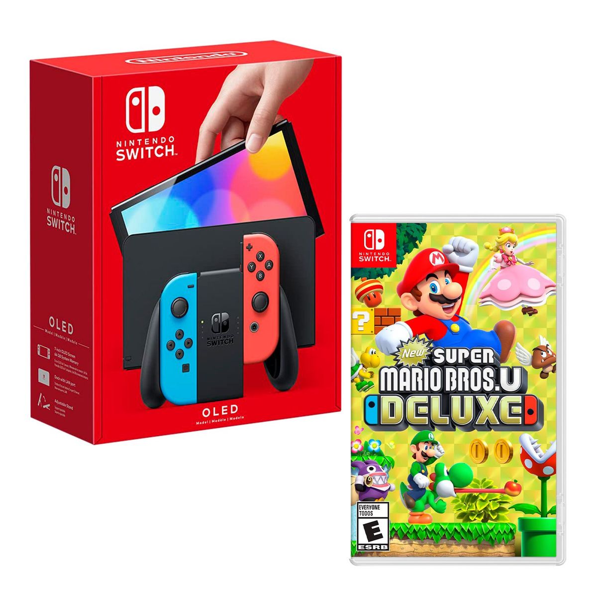 NINTENDO - Consola Nintendo Switch Modelo Oled Neon + New Super Mario Bros U