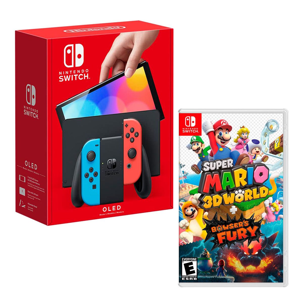 NINTENDO - Consola Nintendo Switch Modelo Oled Neon + Mario 3D World Bowsers Fury
