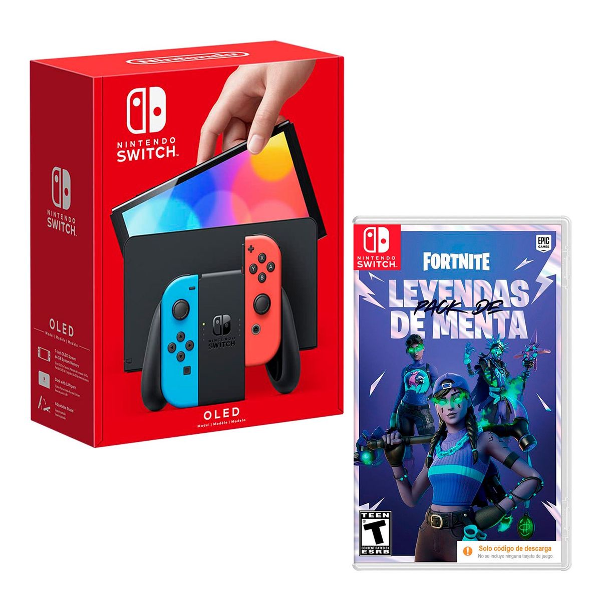 NINTENDO - Consola Nintendo Switch Modelo Oled Neon + Fortnite Minty Legends