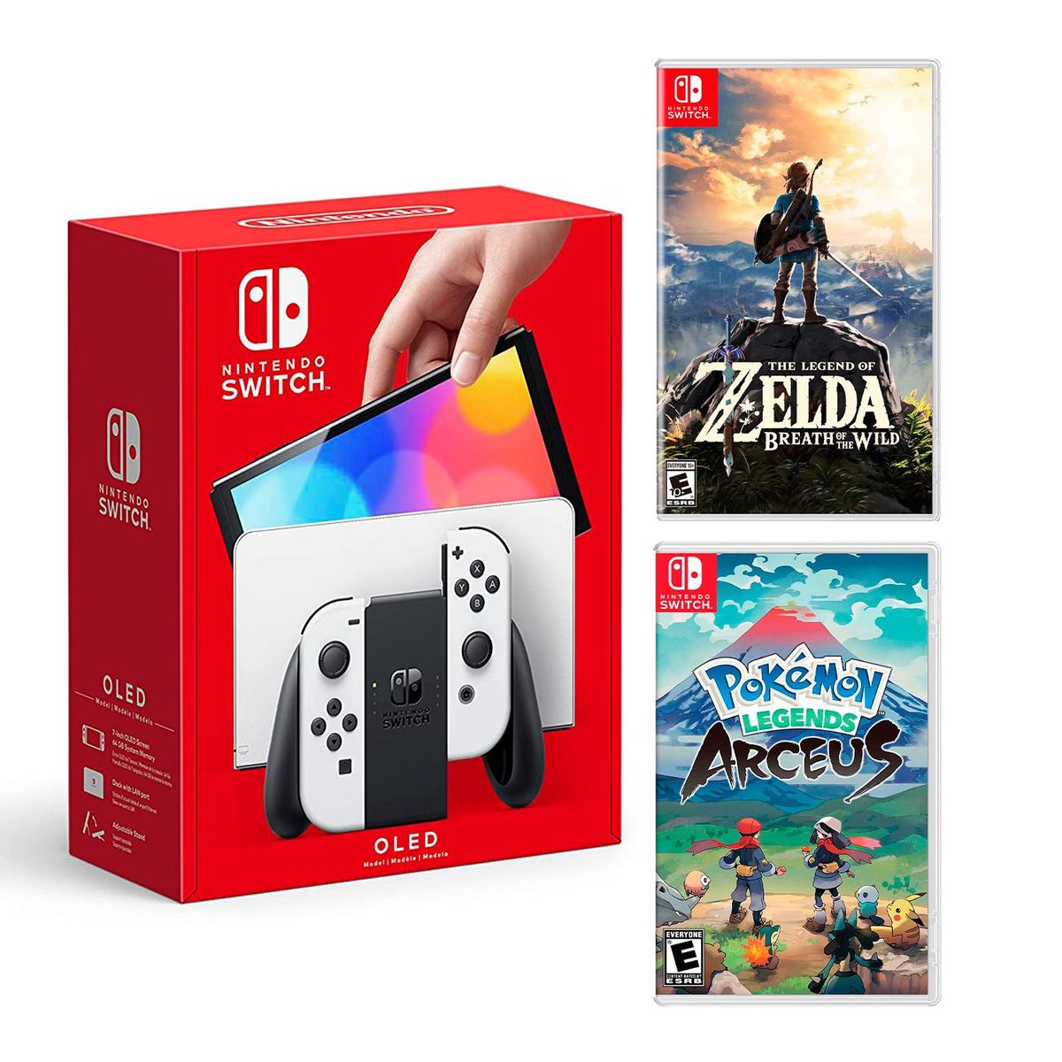 NINTENDO - Consola Nintendo Switch Oled Blanco + Zelda Breath + Pokémon Arceus