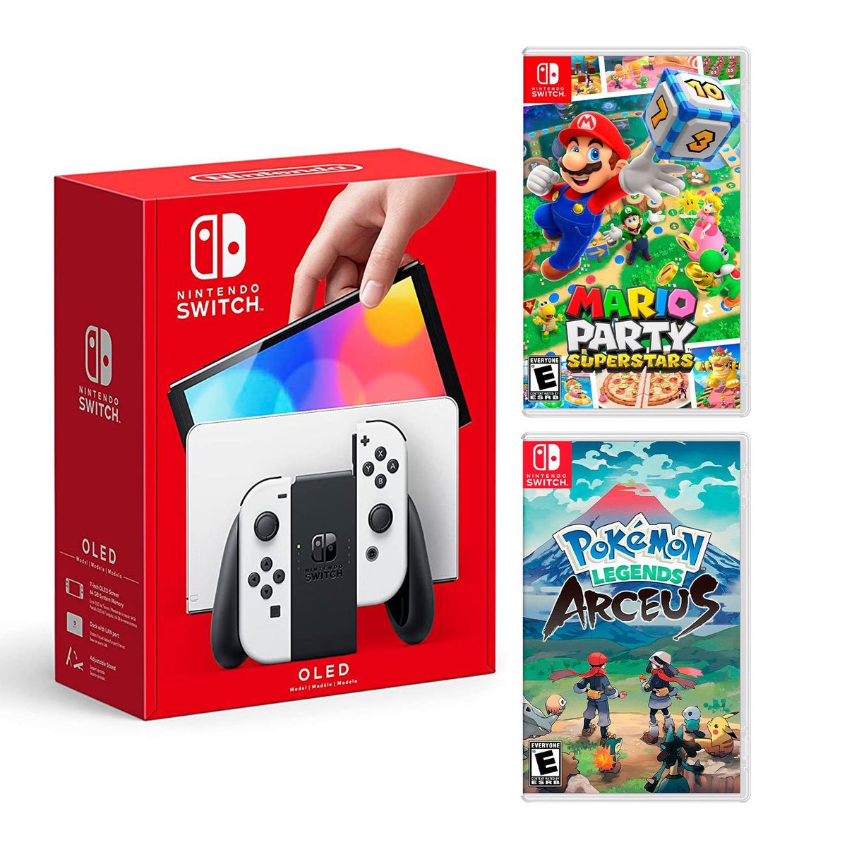 NINTENDO - Consola Nintendo Switch Oled Blanco + Mario Superstar + Pokémon Arceus