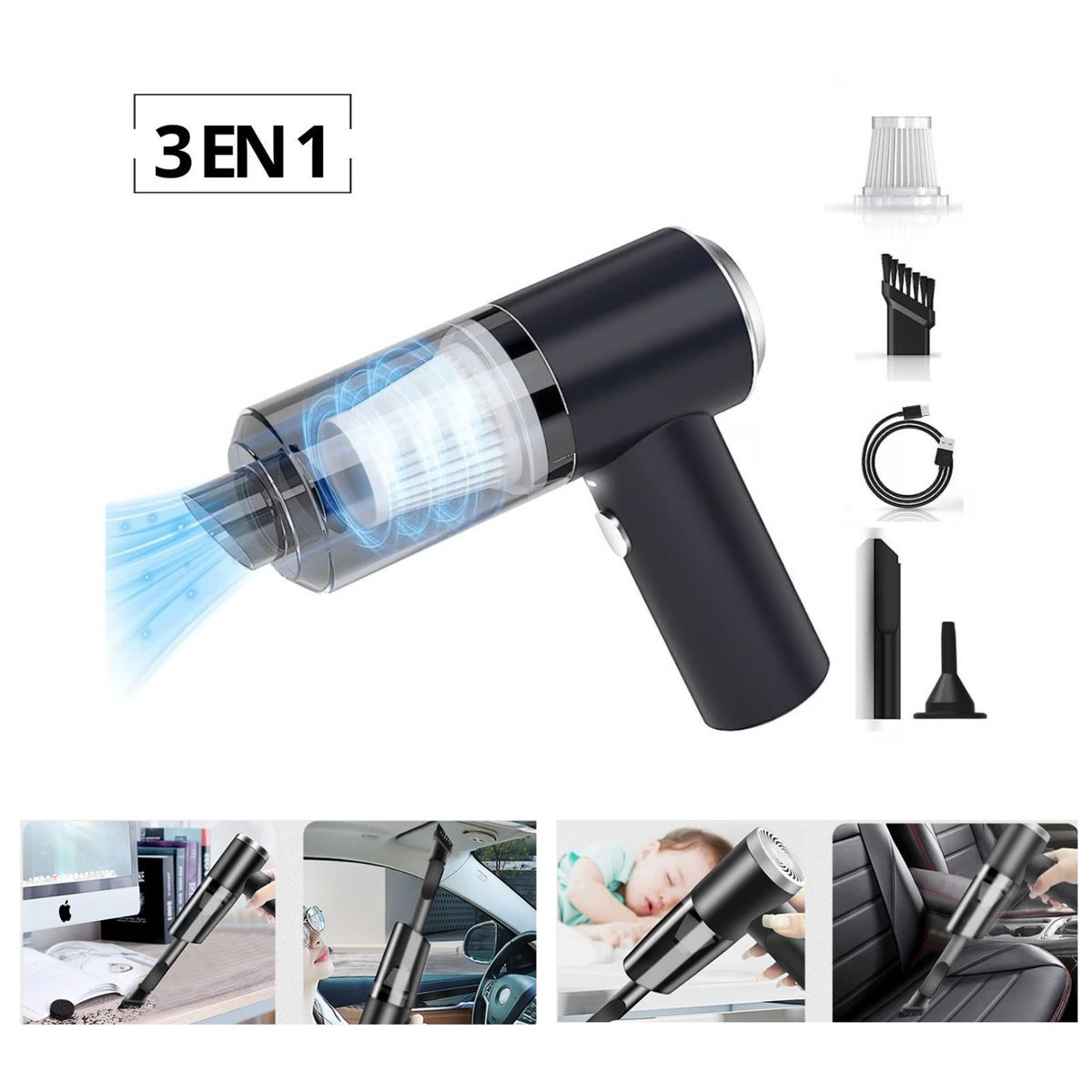 OEM - Mini Aspiradora Portátil Inalámbrica 3 en 1