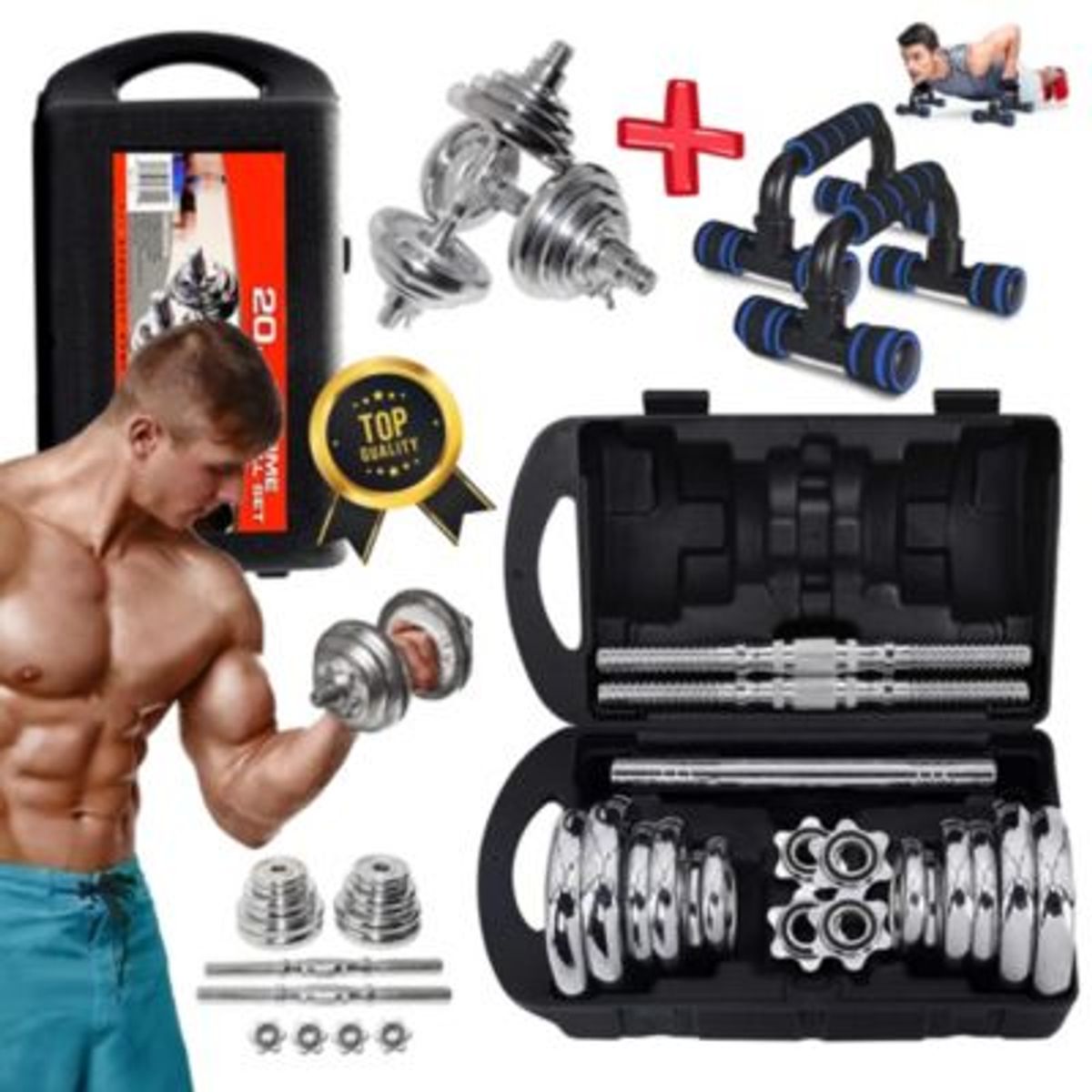 GENERICO - Set 20KG Pesas Acople Cromadas  Push Up