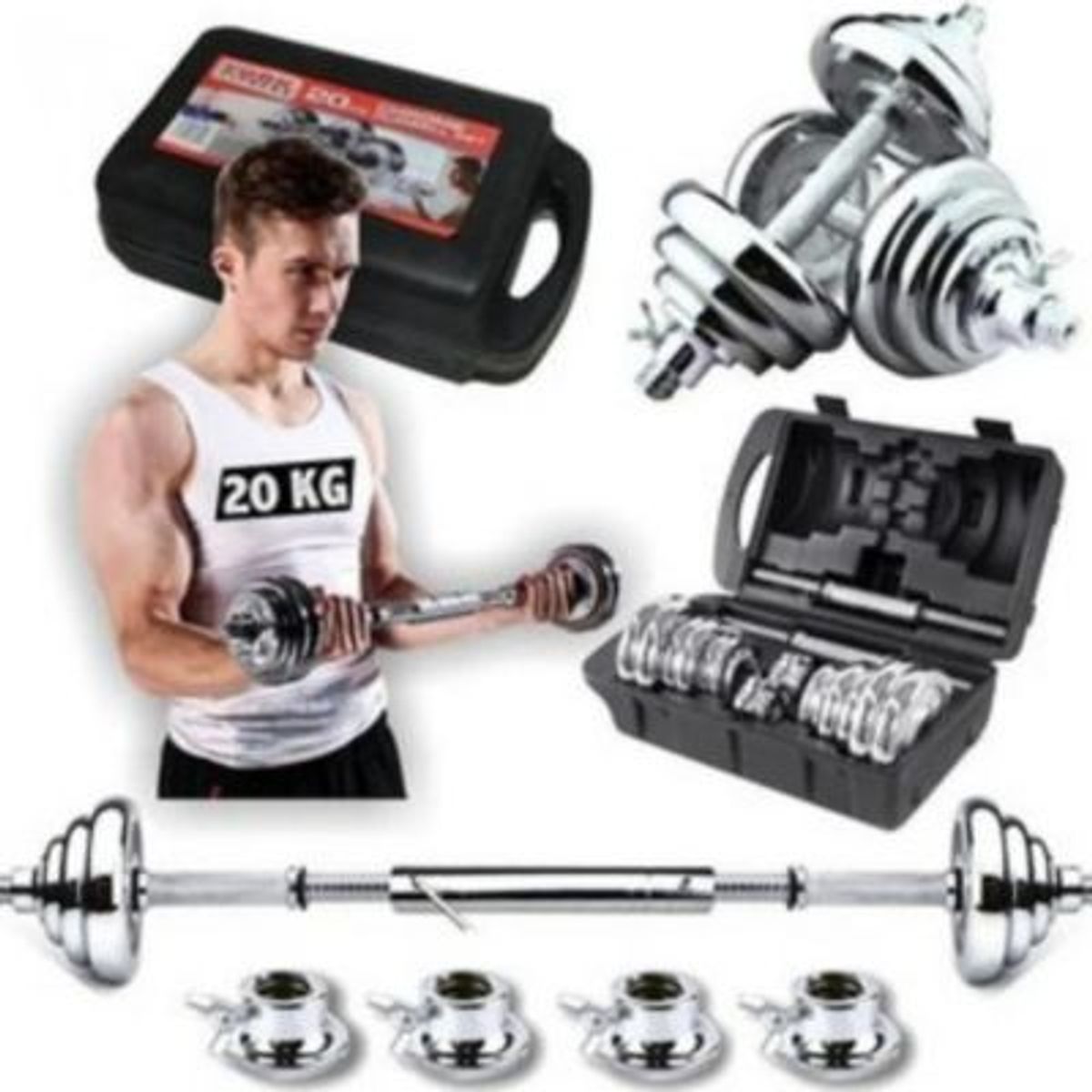 HOLGU - Set De Pesas De 20kg - Cromadas Barra De Acople
