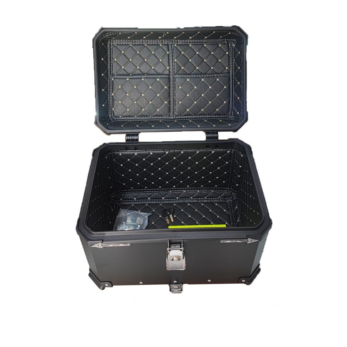 GENERICO - Cajuela de aluminio 55 litros negro para moto doble chapa