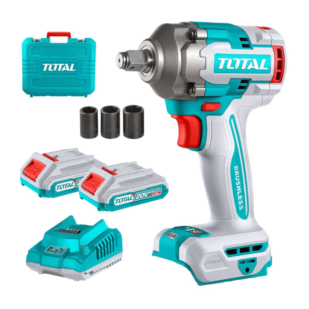 TOTAL TOOLS - Llave de impacto 400 Nm + 2 baterias 2ah Total