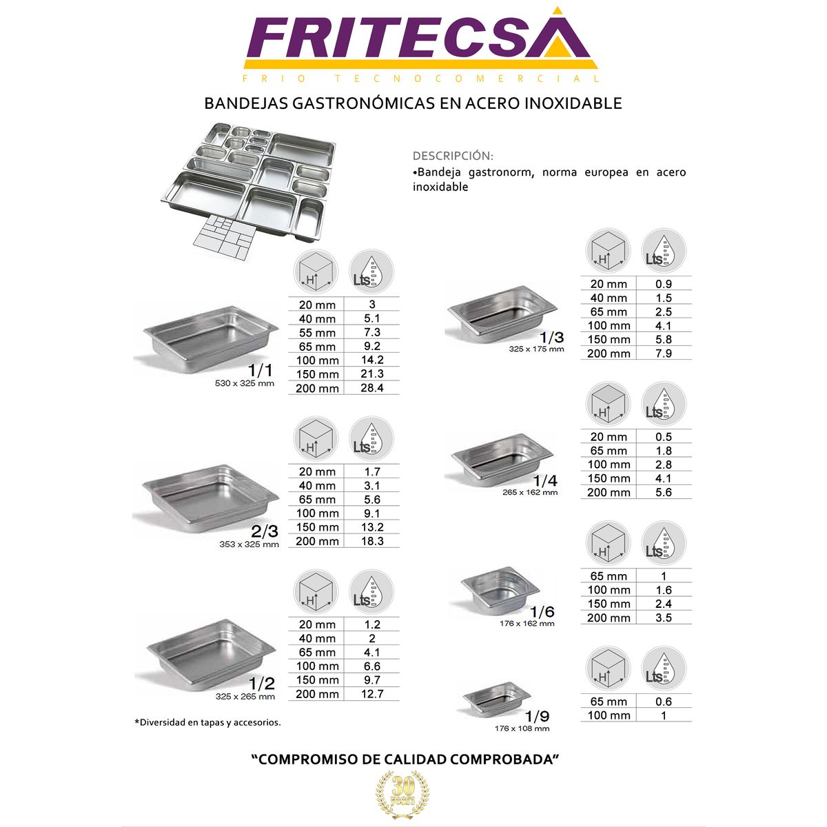 FRITECSA - Bandeja Gastronómica Fritecsa 11 x 530 x 325 x 150 mm Inoxidable