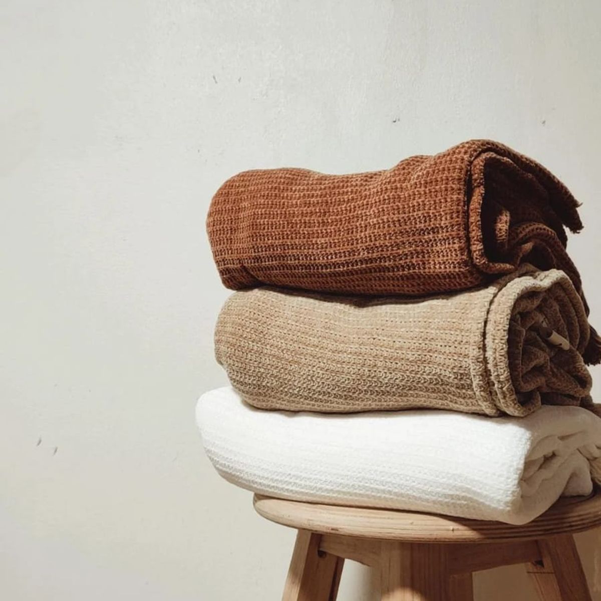 GENERICO - Manta - Pie de cama  200x120 en Tejido Waffle + borlas - Maíz