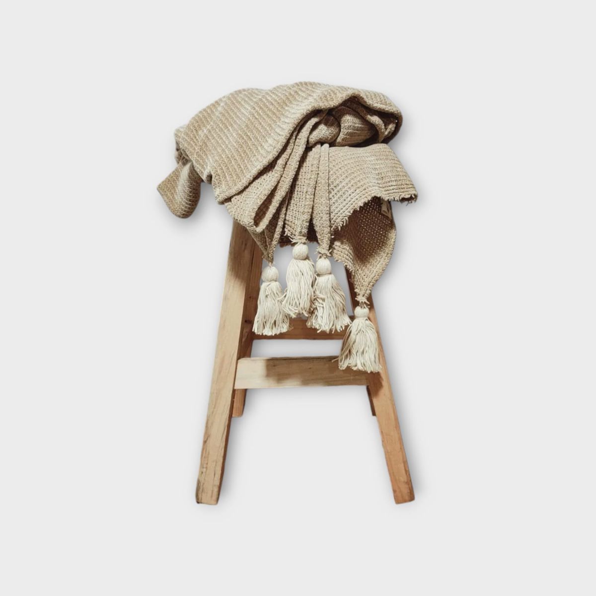 GENERICO - Manta - Pie de cama  200x120 en Tejido Waffle + borlas - Maíz