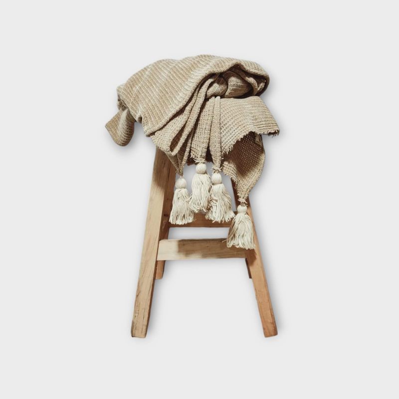 GENERICO - Manta - Pie de cama  200x120 en Tejido Waffle + borlas - Maíz